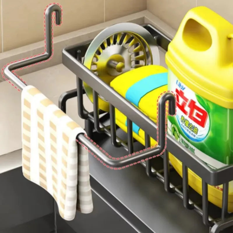 Kitchen Spice Storage Shelf with Drainage | Tap-Mounted Rack