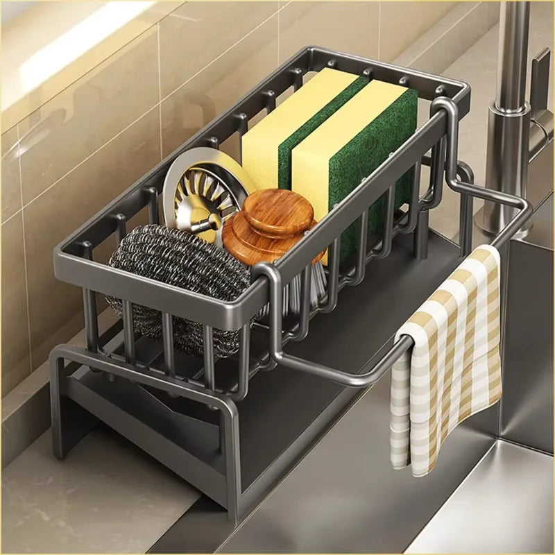 Kitchen Spice Storage Shelf with Drainage | Tap-Mounted Rack