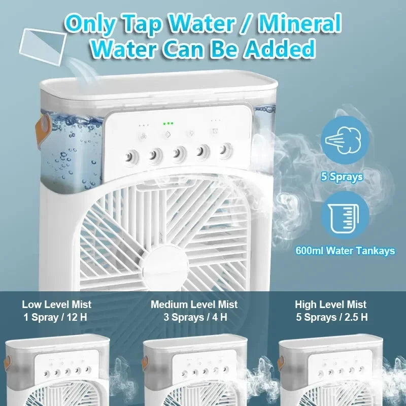 3-in-1 Mini Kitchen Air Cooler Fan – Portable AC, Humidifier & LED Light