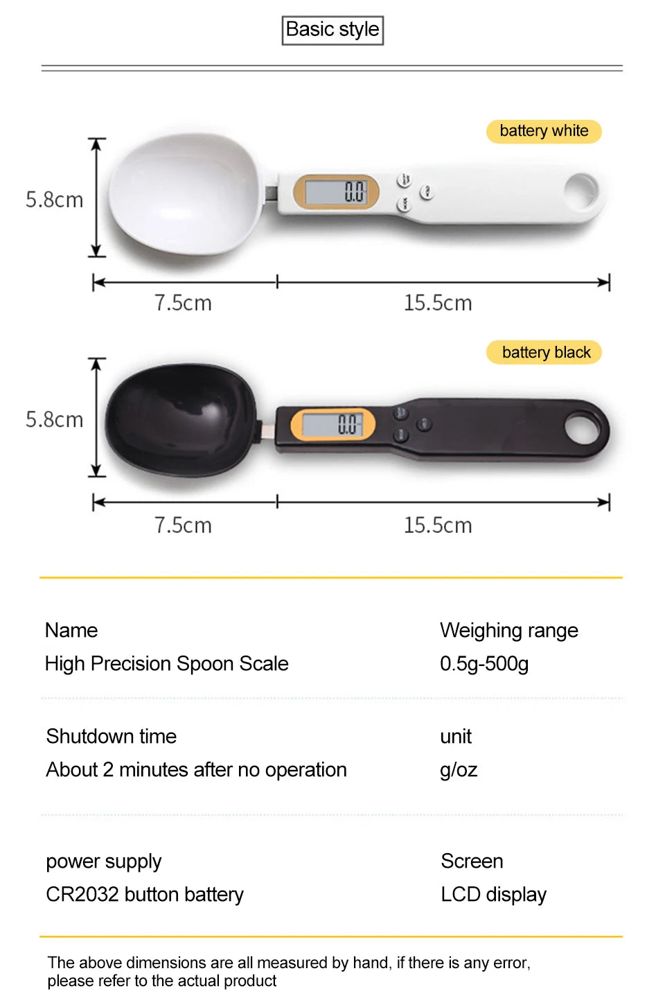 Digital Spoon Kitchen Scale | 500g 0.1g USB Rechargeable