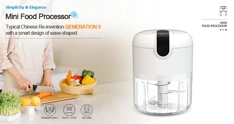 250ml Rechargeable Mini Electric Food Chopper – Portable Kitchen Garlic, Vegetable & Spice Blender | Small Food Processor