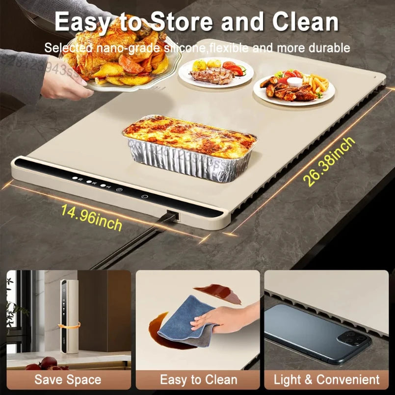 Foldable Electric Warming Tray 3 Temp Settings & Smart Heat