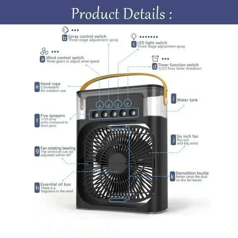 3-in-1 Mini Kitchen Air Cooler Fan – Portable AC, Humidifier & LED Light