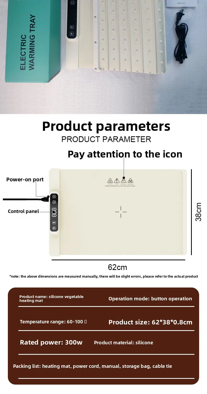 Foldable Electric Warming Tray 3 Temp Settings & Smart Heat