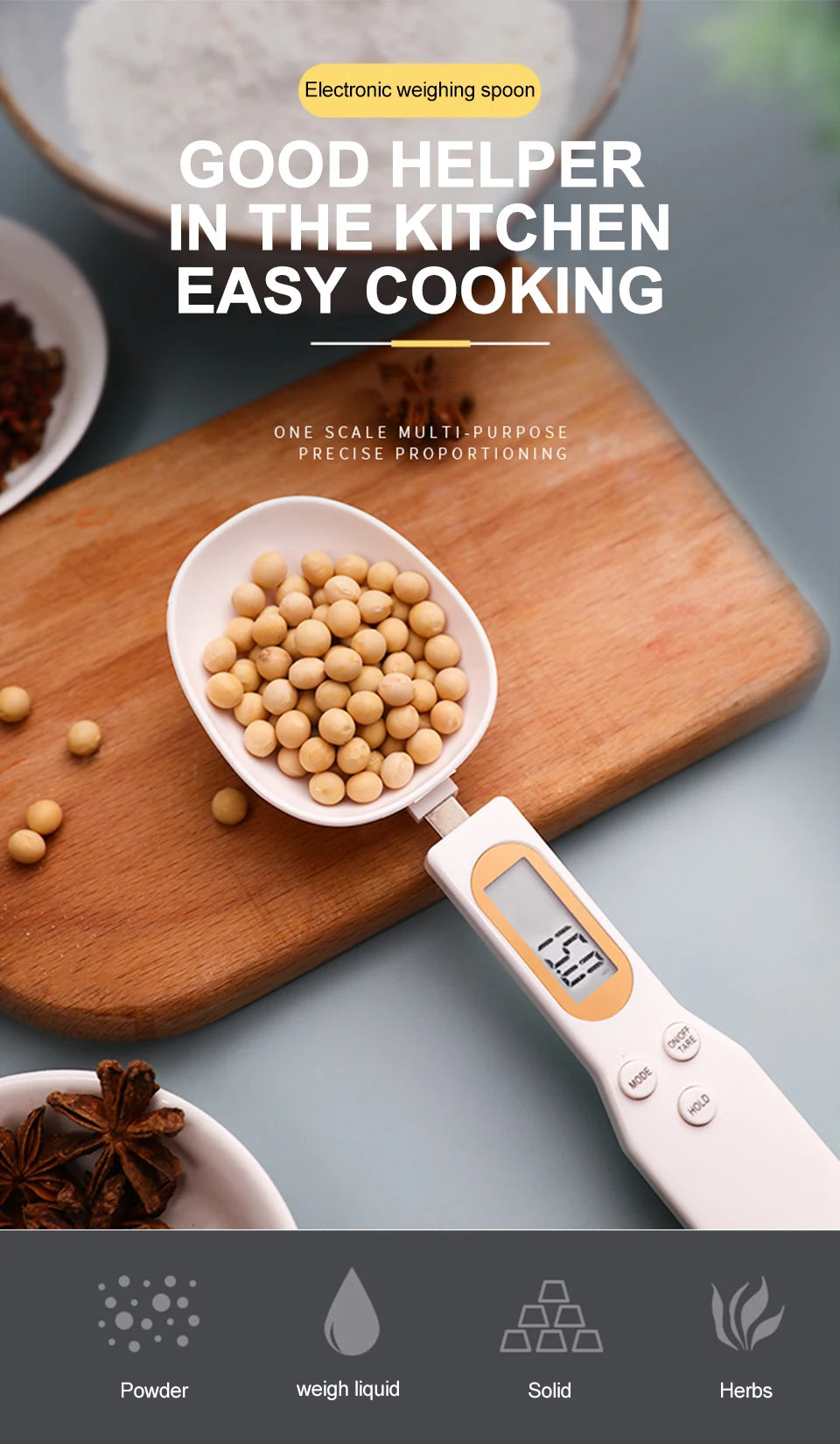 Digital Spoon Kitchen Scale | 500g 0.1g USB Rechargeable