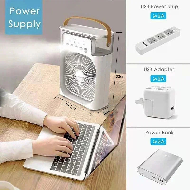 3-in-1 Mini Kitchen Air Cooler Fan – Portable AC, Humidifier & LED Light