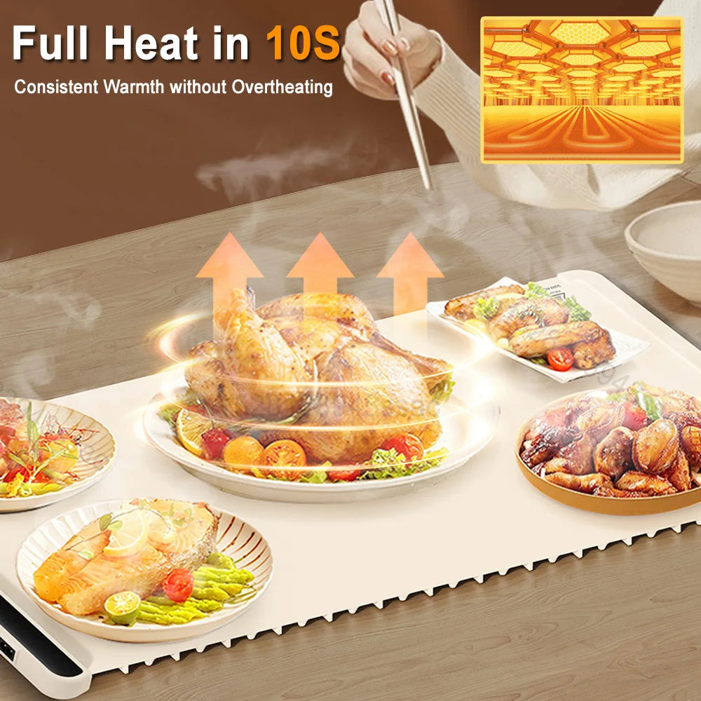 Foldable Electric Warming Tray 3 Temp Settings & Smart Heat