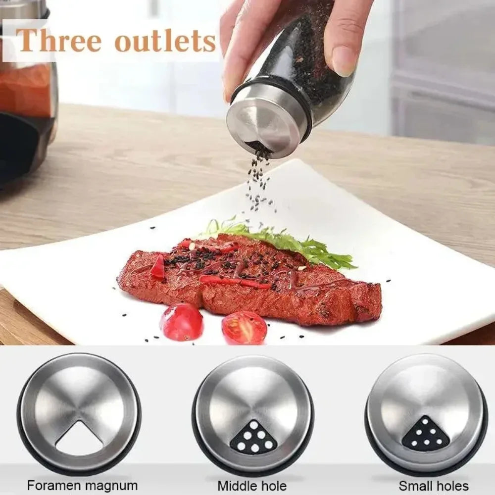 7pcs Rotating Spice Jar Set – Glass Seasoning Organizer with Rack | Salt, Sugar, Pepper Bottles & Shakers for Kitchen Storage