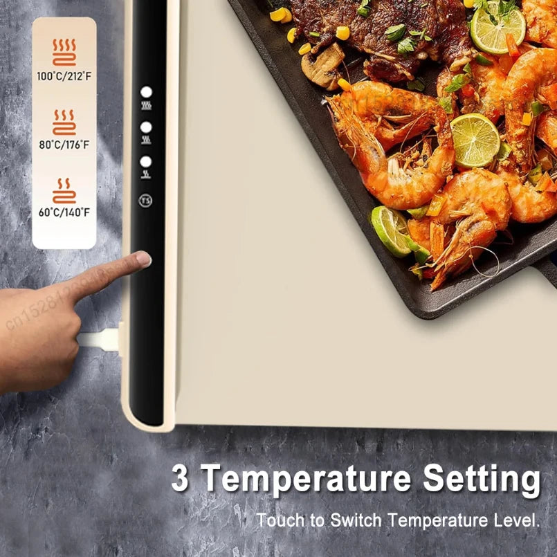 Foldable Electric Warming Tray 3 Temp Settings & Smart Heat