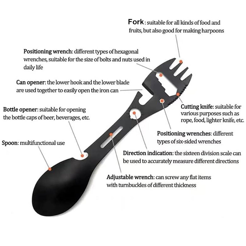 10-in-1 Multi-Functional Stainless Steel Spork Camping Tool