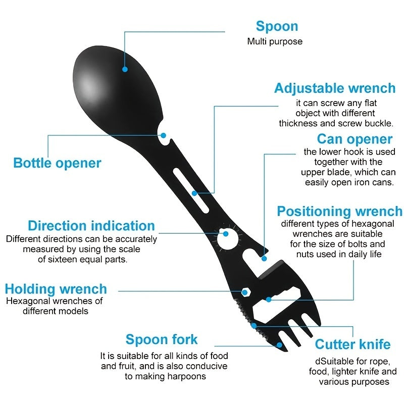 10-in-1 Multi-Functional Stainless Steel Spork Camping Tool