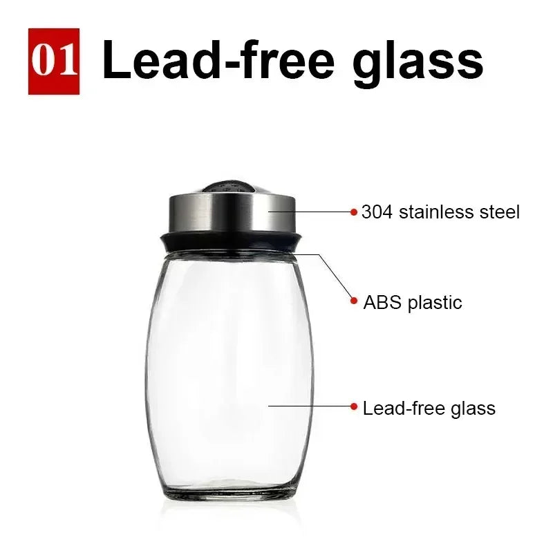 7pcs Rotating Spice Jar Set – Glass Seasoning Organizer with Rack | Salt, Sugar, Pepper Bottles & Shakers for Kitchen Storage